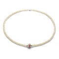 DaVonna Silver White FW Pearl and Cloisonne Necklace (4-5 mm)