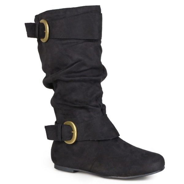 Journee Collection Women's Regular and WideCalf 'Shelley12' Slouch Buckle Microsuede Boots