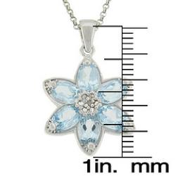 Sterling Silver Blue Topaz and Diamond Accent Flower Necklace