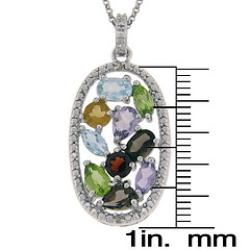 Sterling Silver Multi-gemstone and Diamond Accent Oval Necklace