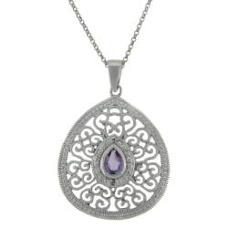 Sterling Silver Amethyst and Diamond Accent Filigree Teardrop Necklace