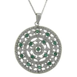 Sterling Silver Emerald and Diamond Accent Medallion Necklace