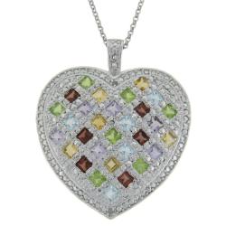 Sterling Silver Multi-gemstone and Diamond Accent Heart Necklace