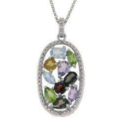 Sterling Silver Multi-gemstone and Diamond Accent Oval Necklace