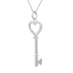 Tressa Sterling Silver CZ Heart Key Necklace