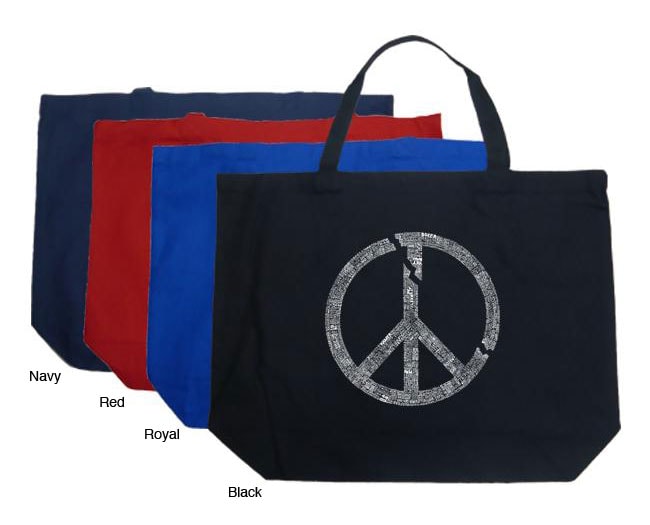 Los Angeles Pop Art Large 100-percent Cotton Peace Sign Shopping Tote