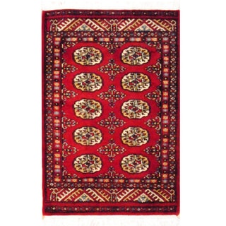 Herat Oriental Pakistan Hand-knotted Bokhara Red/ Ivory Wool Rug (2' x 3')