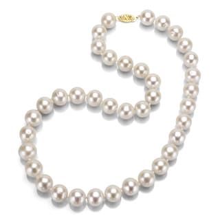 DaVonna 14k Gold White 9-10mm FW Pearl Necklace (20 in) with Gift Box