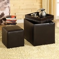 Espresso Bicast Leather Ottoman Flip-top Set