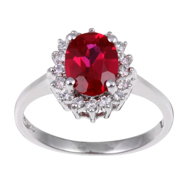 Sterling Essentials Sterling Silver Oval Red Cubic Zirconia Ring