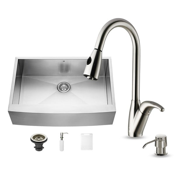 Vigo Farmhouse Stainless Steel Kitchen Sink and Faucet with Dispenser ...