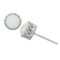 Sterling Silver Crown-set Round Opal Stud Earrings