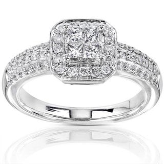 ... Gold 12ct TDW Diamond Princess Cut Halo Engagement Ring (H-I, I1-I2