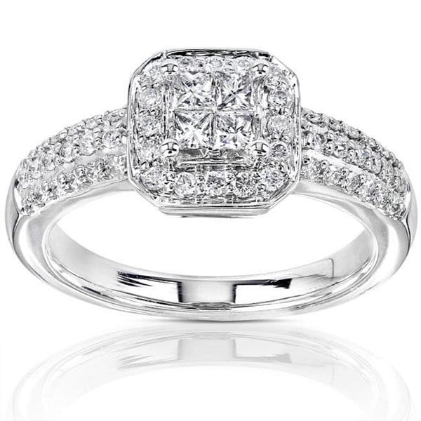 ... Gold 12ct TDW Princess-cut Diamond Halo Engagement Ring (H-I, I1-I2