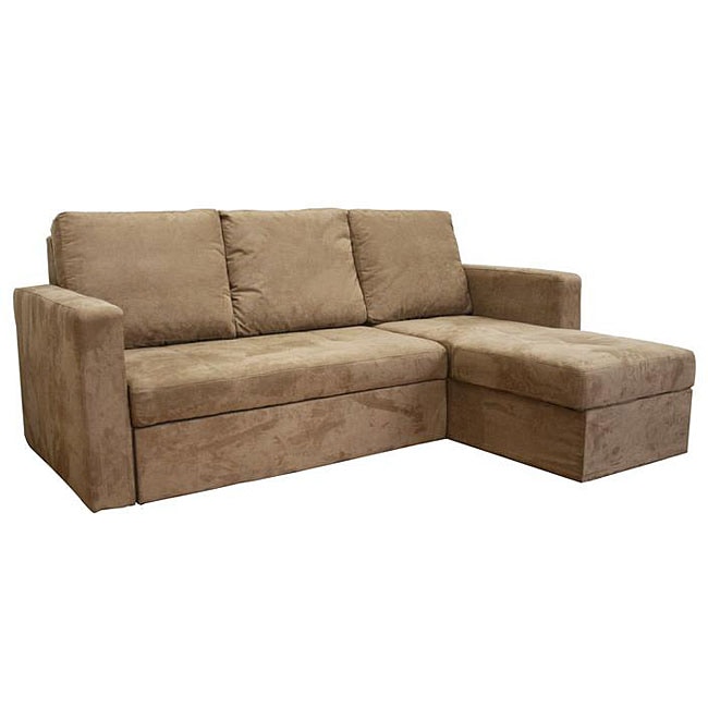 Linden Convertible Tan Microfiber Sectional / Sofa Bed