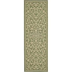 (>_<) Safavieh Indoor/ Outdoor Resorts Olive/ Natural Runner (2'4 x 9'11)