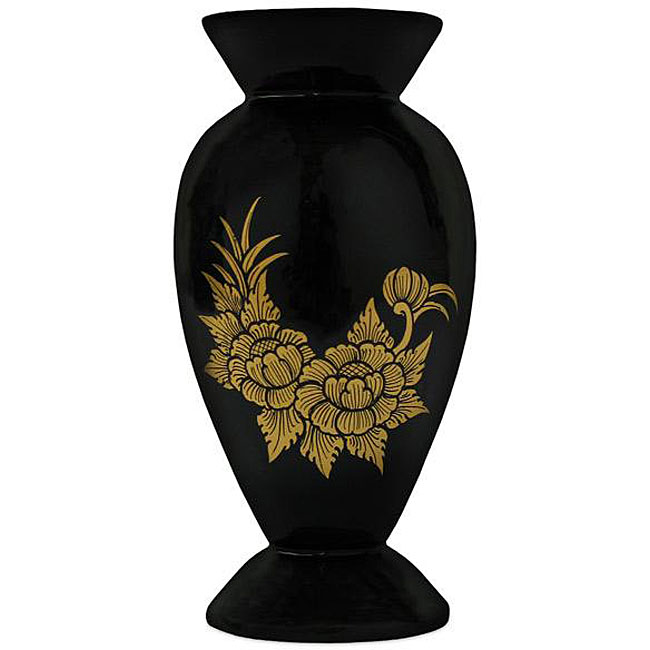Handmade Black Lacquer and Gold Leaf Vase (Thailand) 12670152