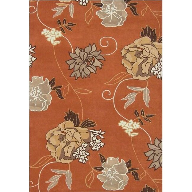 Handtufted Flower Rust Wool Rug (8' x 10') Overstock Shopping
