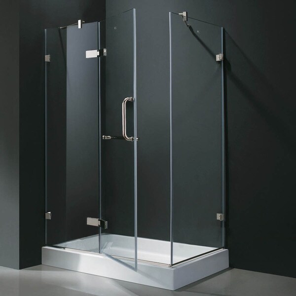 Vigo Frameless Clear Glass Shower Enclosure with Left Base (36 x 48