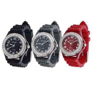 Geneva Platinum Cubic Zirconia Accented Silicone Watch