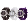 Geneva Platinum Women's Cubic Zirconia Accented Silicone Watch