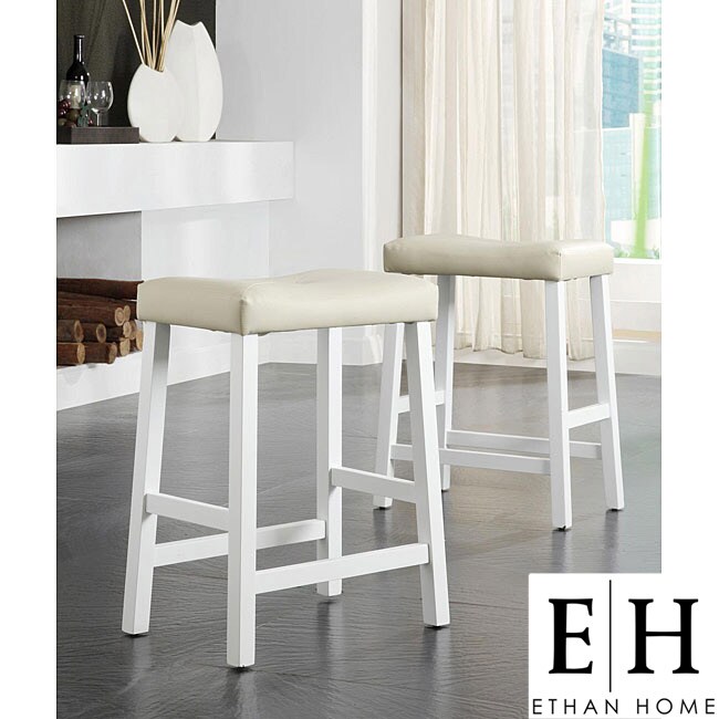 ETHAN HOME Nova White Saddle Cushioned Seat 24 inch Counter Stool (set
