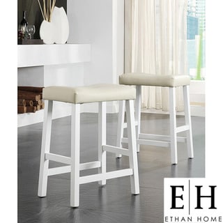 ETHAN HOME Nova White Saddle Cushioned Seat 24-inch Counter Stool (set of 2)