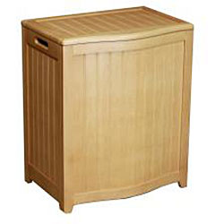 Natural-finished Bowed Front Wood Laundry Hamper with Interior Bag