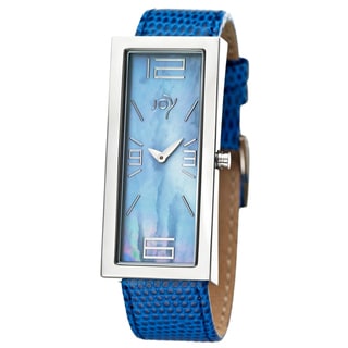 Joy Women's Rectangulares Blue Leather Strap Watch