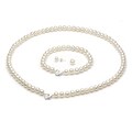 DaVonna White FW Pearl 3-piece Jewelry Set with White Leatherette Box (6-7 mm)