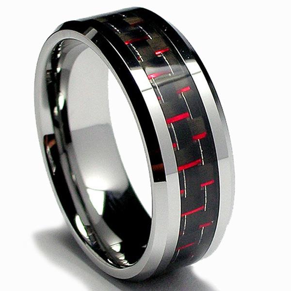 Mens-Tungsten-Carbide-Black-and-Red-Carbon-Fiber-Inlay-Ring-8-mm ...
