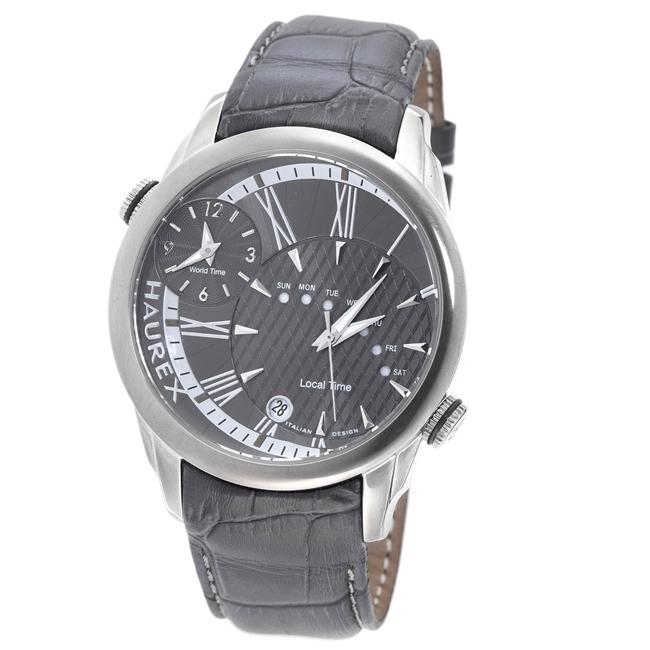 Haurex Italy Mens Big Fly Grey Stainless Steel Dual Time Watch
