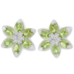 Sterling Silver Oval-cut Peridot and Diamond Accent Flower Earrings
