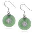 Sterling Silver Green Jade Disc and Diamond Accent Earrings