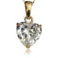 14k Yellow Gold Basket-set Heart-cut Cubic Zirconia Necklace