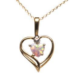 10k Yellow Gold Created Opal Heart Pendant