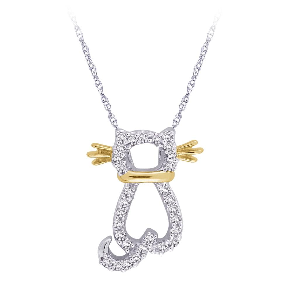 14k White and Yellow Gold 1/8ct TDW Cat Shaped Diamond Necklace (G H