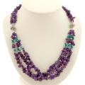 Amethyst/ Turquoise Silver 3-strand Necklace (Thailand)
