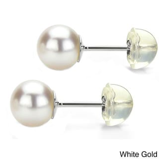 DaVonna 14k Gold White Perfect Round Akoya Pearl Stud Earrings (4-5 mm )