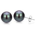 DaVonna 14k Gold Black Perfect Round Akoya Pearl Stud Earrings (5-12 mm )