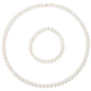 DaVonna 14k Gold Freshwater Pearl Necklace/ Bracelet Set (4-4.5 mm/ 14.5 in/ 5.75 in)