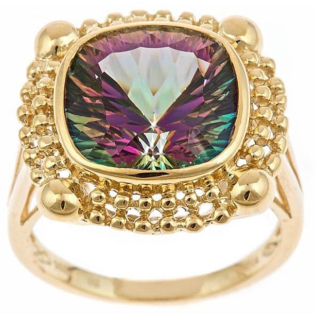 D Yach K Yellow Gold Cushion Cut Mystic Topaz Ring Free Shipping