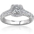 14k Gold 3/4ct TDW Diamond Princess Cut Halo Engagement Ring