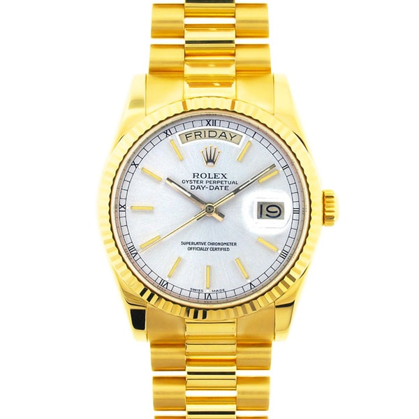 Pre-owned Rolex President 18k Gold Men's Silver Dial Watch