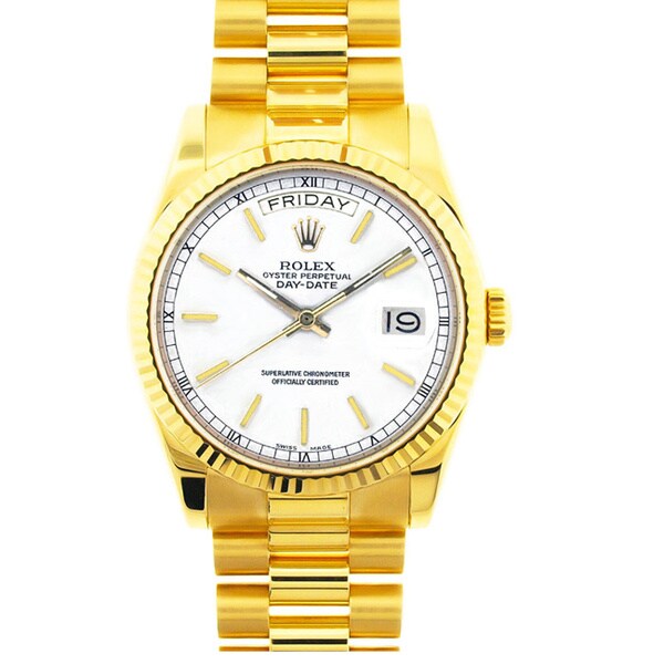 Pre-owned Rolex 18k Gold President Men's White Dial Watch