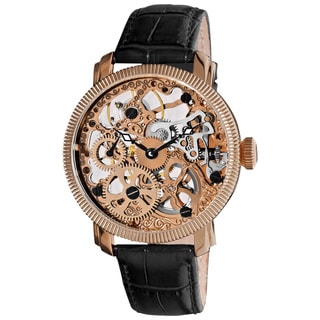 Akribos XXIV Men's Mechanical Skeleton Rose Goldtone Strap Watch