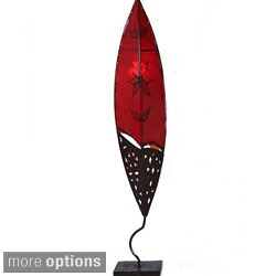 @@@ >  Leather and Iron 'Palm Leaf' Henna Floor Lamp (Morocco)