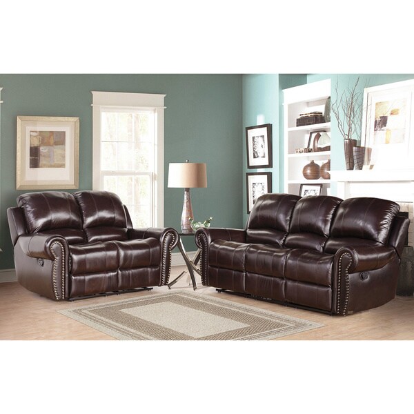 Abbyson Living Broadway Premium Top Grain Leather Reclining Sofa And