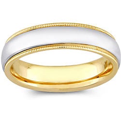 14k Two-tone Gold Men's Milligrain Comfort Fit Wedding Band (5 mm)-Image