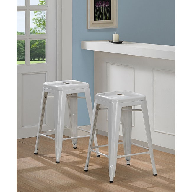 Tabouret 24-inch White Metal Counter Stools (Set of 2)